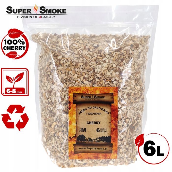 Zrębki Wędzarnicze Super Smoke CHERRY KL-08 (6-8mm) Medium 6L Doypack