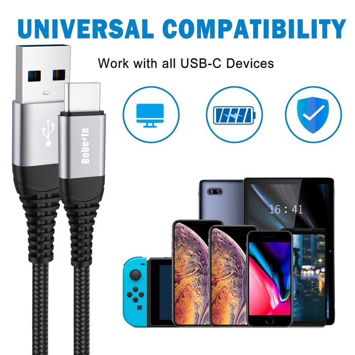 Bobeite zestaw 2 kabli usb-c 1m i 2m szybkie ładowanie