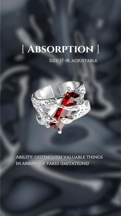 Anel Absorption Prateado Massivo com Pedra Vermelha  Design Abstrato