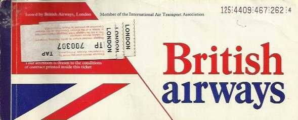 Bilhete de avião antigo - 1980 - BRITISH AIRWAYS - aviação - airlines - airways