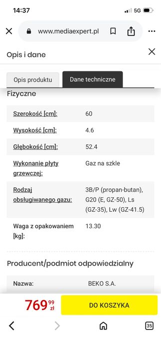 Kuchenka gazowa Beko