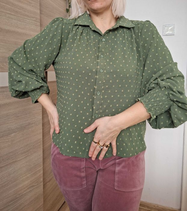 Zielona koszula balonowe rękawy L/XL