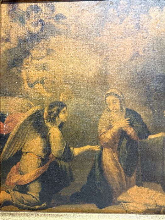 Conjunto de 2 antigos quadros com reproduções de  imagens religiosas