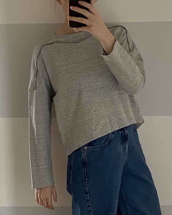 Bluza szary melanż z ozdobnym zamkiem ZARA M