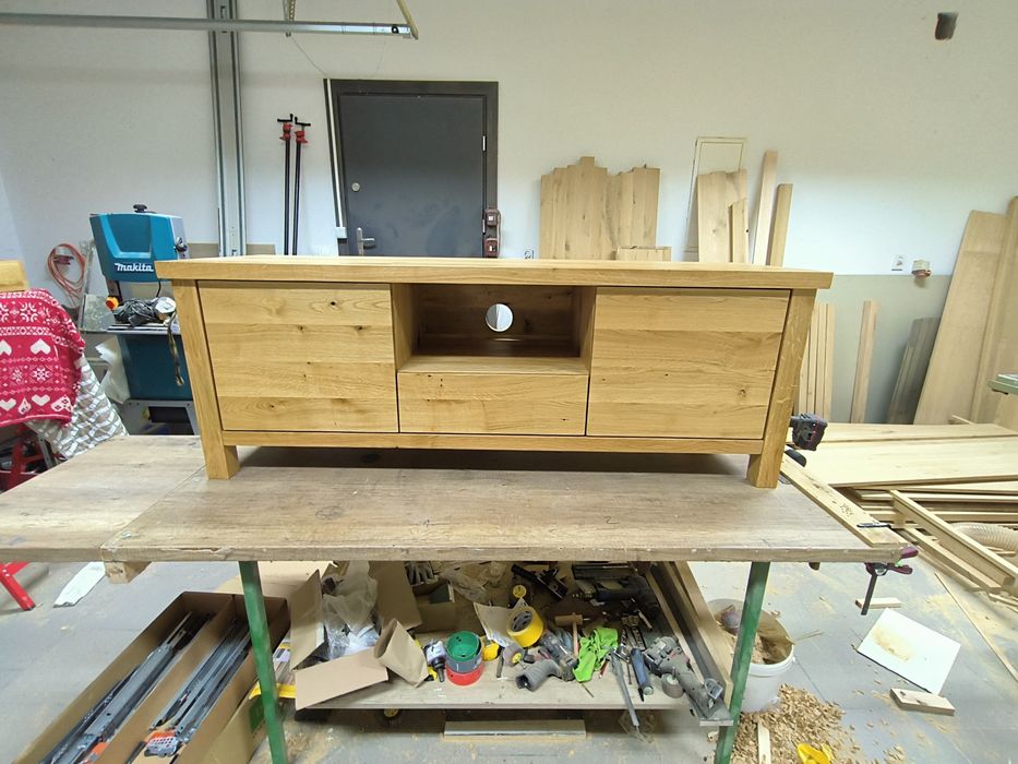 Szafka RTV lity dąb, pod telewizor, lakier olej. Dowolna konfiguracja