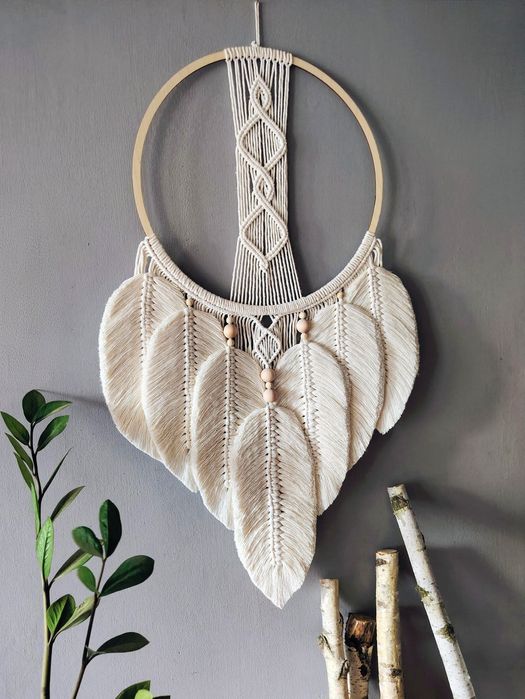Łapacz Snów Dreamcatcher puszysty Rustykalny dom Makrama