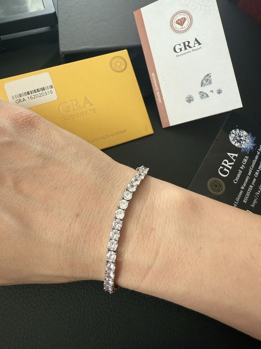 теннисный браслет из серебра с муссанимами искуственными бриллиантами