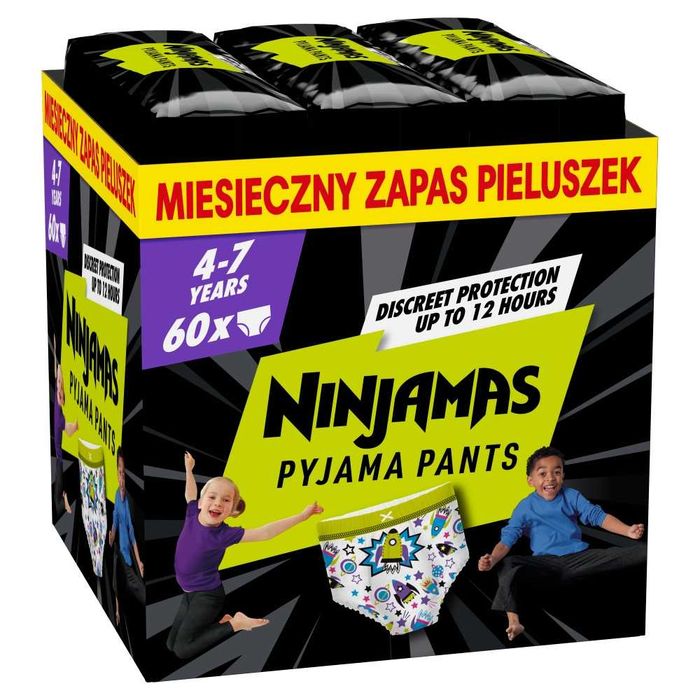 Ninjamas Statki Kosmiczne Pieluchomajtki Pampers, 60 Szt, 4-7 Lat, 17-30 Kg