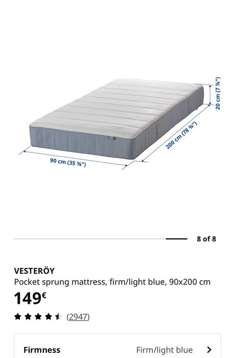 Ikea VESTERÖY mattress 90x200cm.