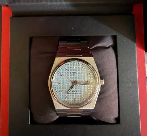 Zegarek Tissot PRX powermatic 80 srebrny męski oryginalny z niebieską tarczą