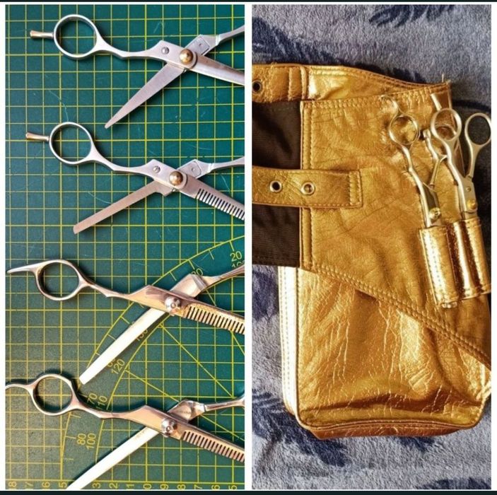 Nożyczki fryzjerskie 4 pary degażówki i pas fryzjerski.