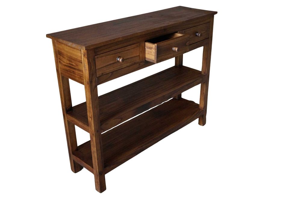 Drewniana konsola z szufladami 100x80 cm brąz vintage