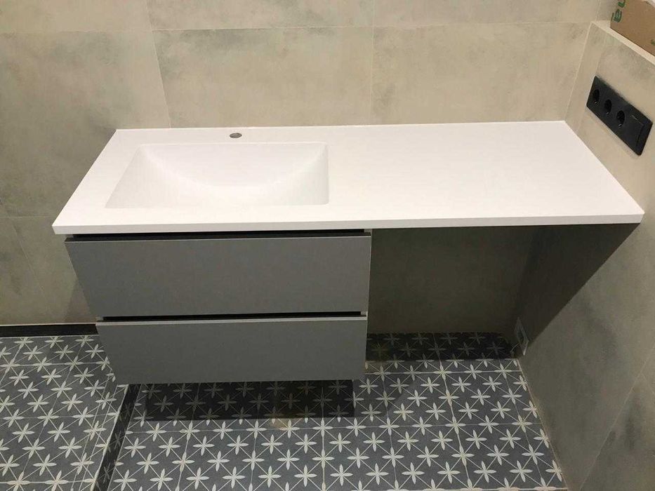 Стільниця з литим умивальником над пральною машиною + тумба і дзеркало