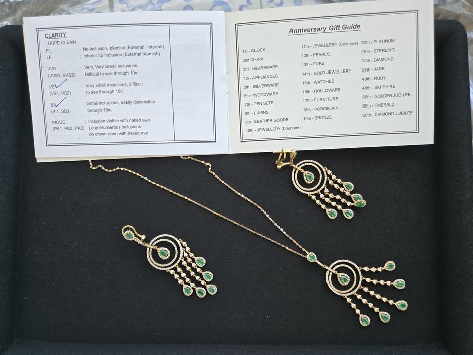 Набір діаманти смарагди,  золото, кольє і сережки