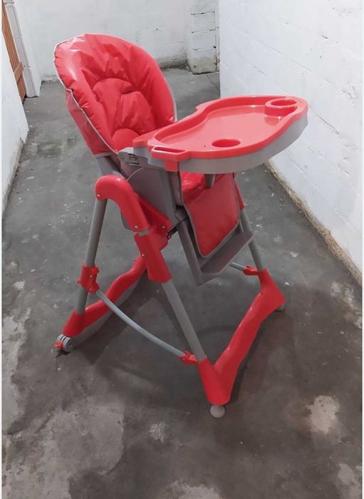 Krzesełko do karmienia, wielofunkcyjne, składane, czerwone, dla dziecka z oparciem