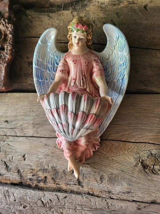 Piękna porcelanowa kropielnica 34 cm Anioł