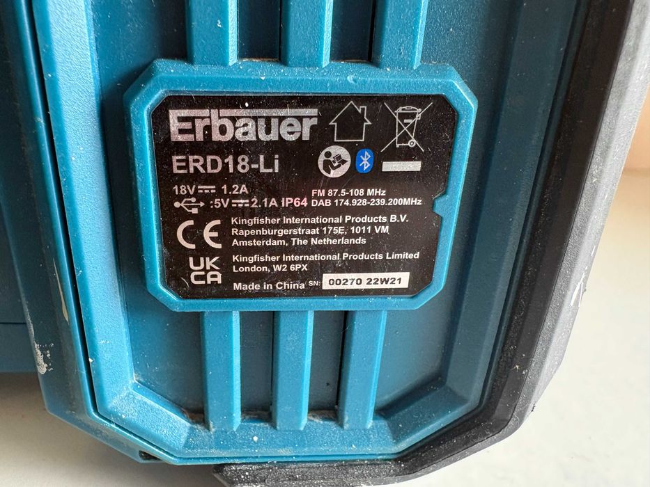 Будівельне FM-РАДІО Erbauer ERD18-Li, Bluetooth/ Aux,з Англії