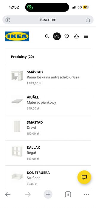 Ikea łóżko piętrowe z biurkiem   SMÅSTAD Z materacem