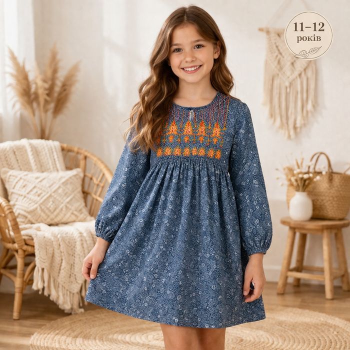 вельветова вишита сукня в етностилі blue berry girl 11-12 років