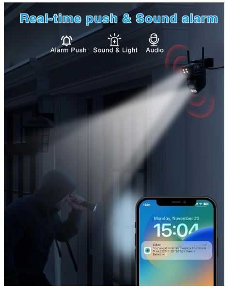 Podwójna kamera Wifi 2x3MP, śledzenie ruchu, 3K, kolor czarny