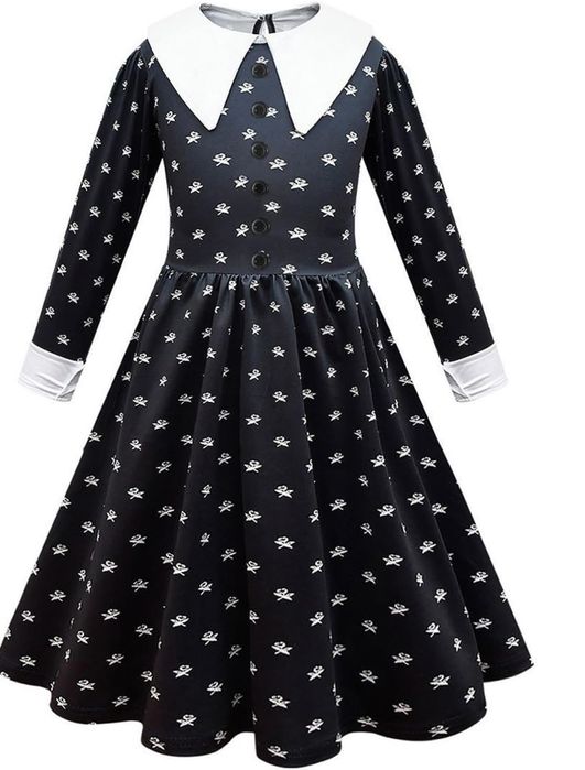 Czarna sukienka dla dziewczynki styl Wednesday Addams 120 6–7 Lat