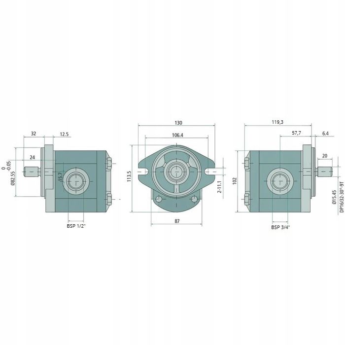 Pompa hydrauliczna zębata prawa 20cm3 30L GR2 SAE gwinty BSP