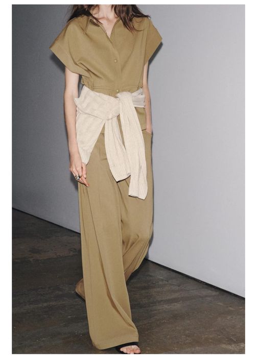 ZARA Woman komplet set zestaw garnitur kamizelka  spodnie wiskoza old money beżowy oliwkowy Nowy S 36