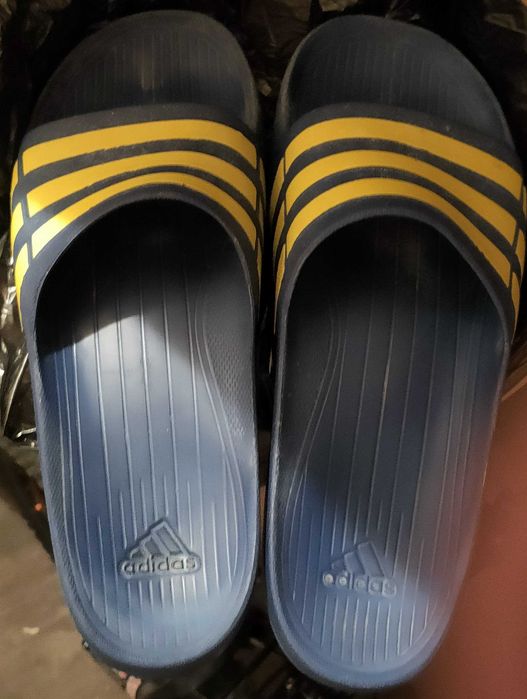 Klapki Adidas Duramo 47 12 żółte granat plażowe męskie basenowe