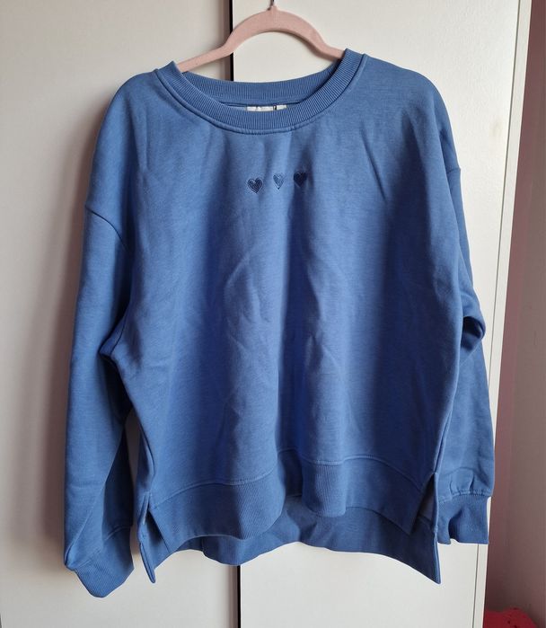 Bluza damska ICHI sportowa rozmiar XL z naszyciem serca niebieska jesienna ściągacze