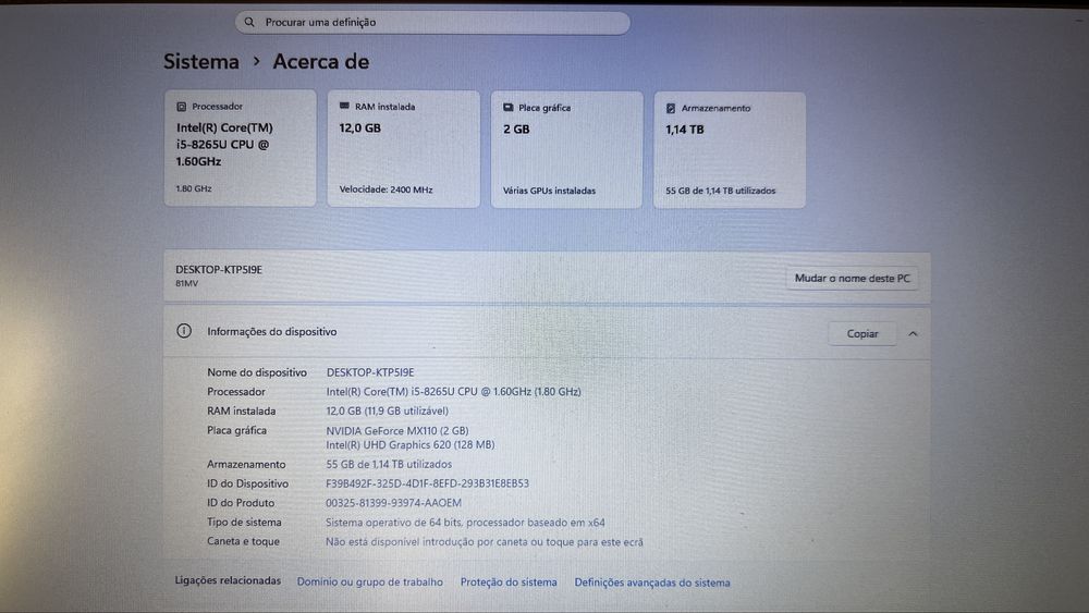 Lenovo Ideapad S145 I5-8265U/2 Discos/nVidia MX110/12Gb RAM