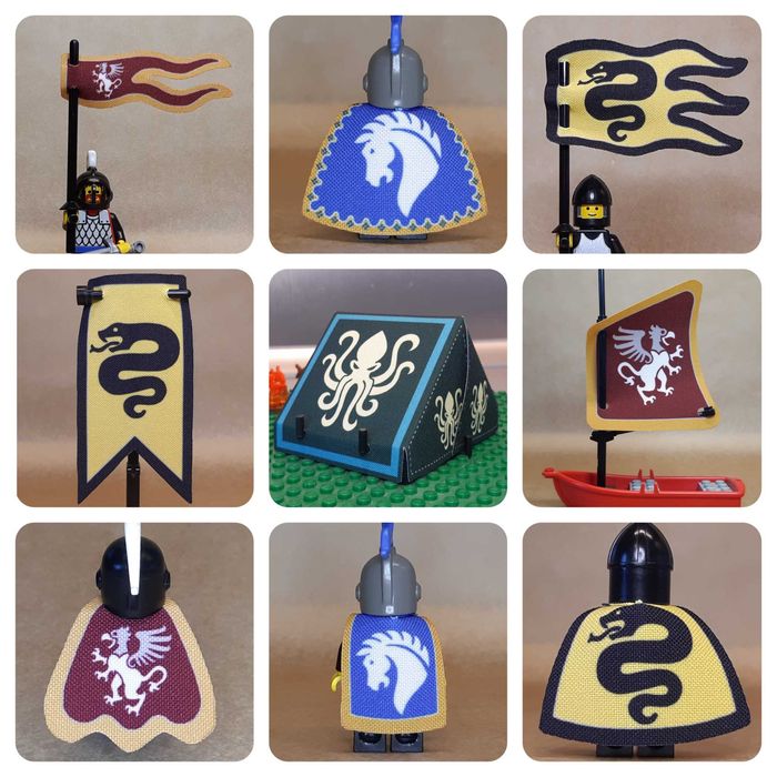 Pelerynki flagi Castle Griffin Kraken Serpent Horse Lego Custom