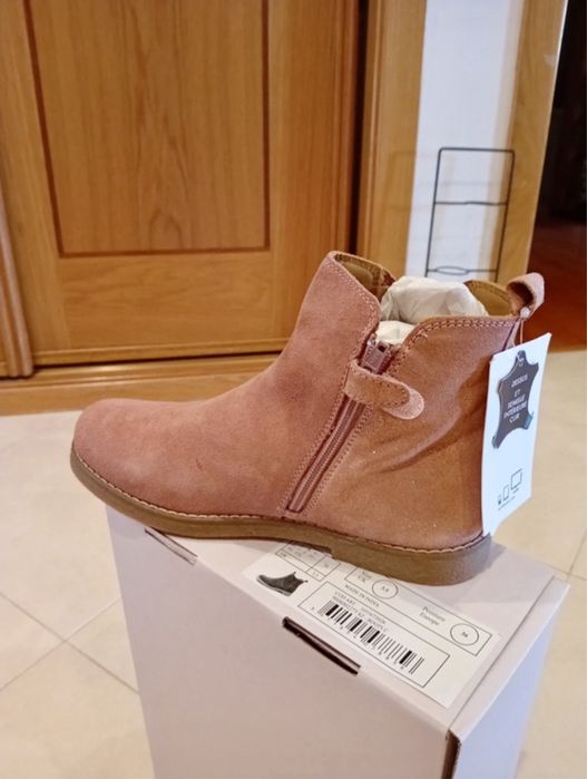 NOVO! Botim/ bota em pele rosa Vertbaudet menina 37