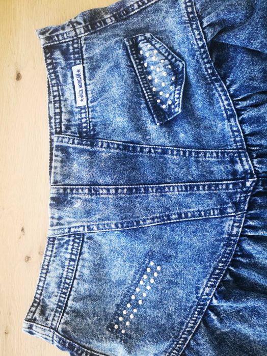 Spódnica jeans vintage wysoki stan dżety drapowana