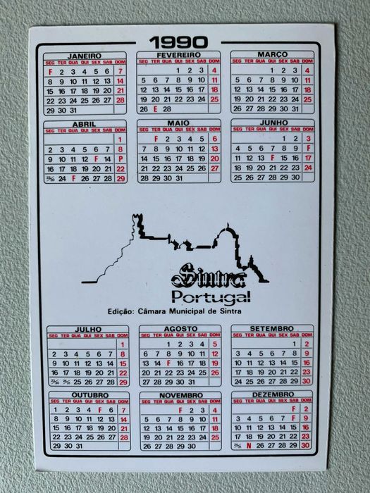 Calendários de 1990 - Sintra (preço unitário)