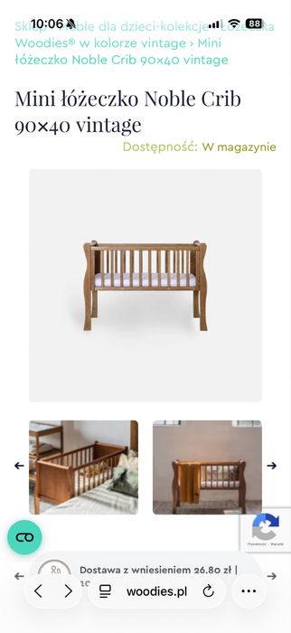 Mini łóżeczko Woodies Noble Crib 90x40 – Vintage