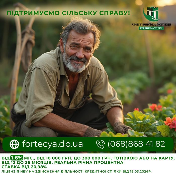 Підтримуємо сільску справу . Кредитуємо від 3.2 % міс. Найкращі умови!
