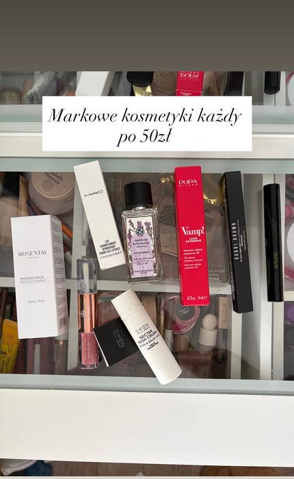 Markowe kosmetyki róż, serum, pomadka