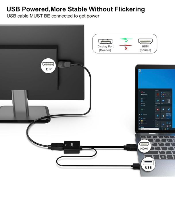 Aktywny adapter HDMI do DisplayPort z dźwiękiem do PS4 PS3 Xbox