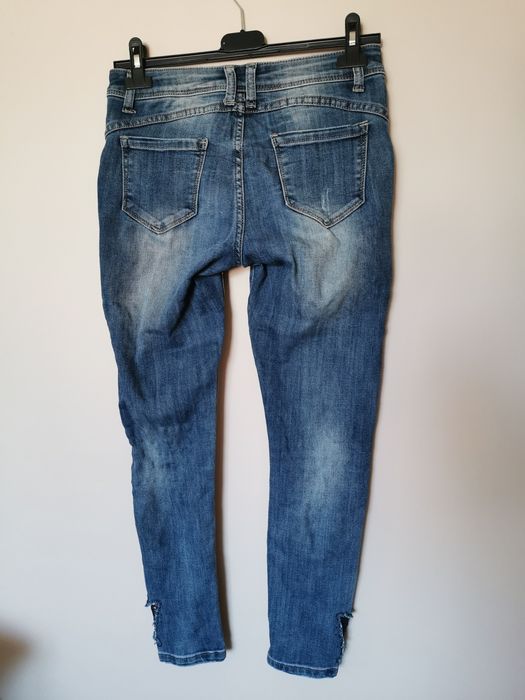 Jeansy dżinsy skinny koronkowe motyl aplikacja 38 M koronka boho retro