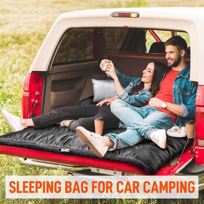 Saco de dormir duplo para adultos com travesseiro, tamanho XL Queen, ideal para camping, trilhas e mochilão em todas as estações.