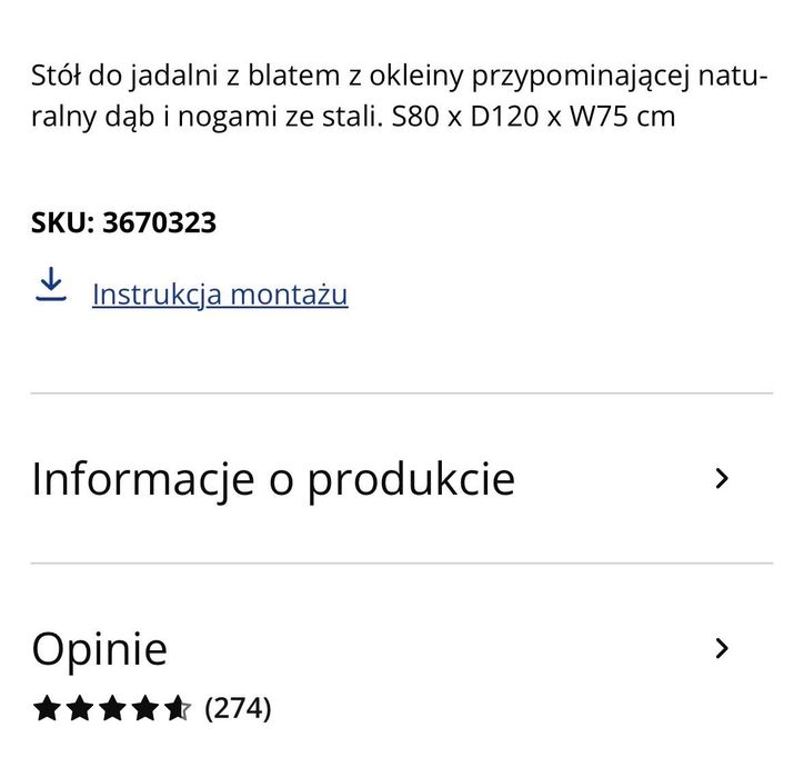 Stół jysk nowy 80/120