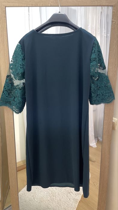 Темно-зелене плаття сукня кольору бутилка 54 56 кружево мереживо батал