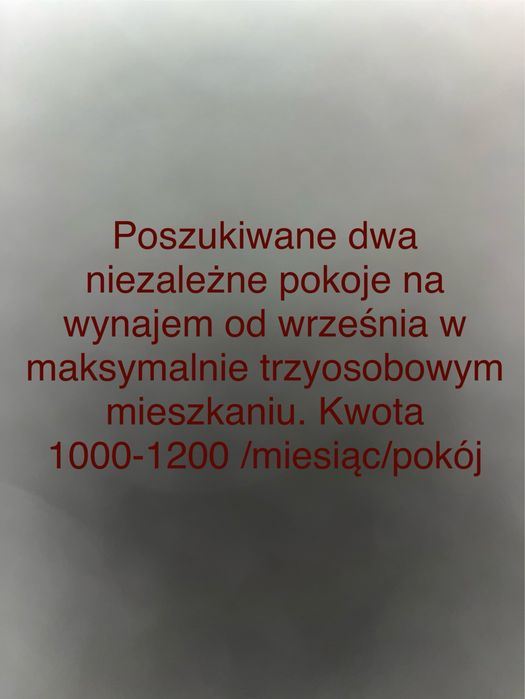 Poszukiwane dwa pokoje na wynajem od września