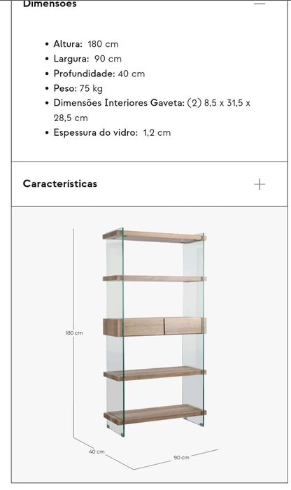 Estante em madeira com vidro temperado