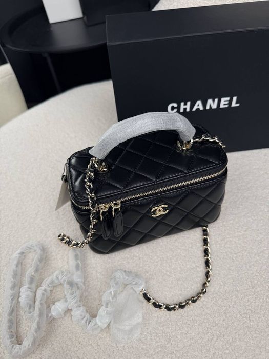 ‼️SALE‼️ Chanel Mini Vanity Case in Black Lambskin / Chanel Mini Vanity Case / женская кожаная сумочка Шанель