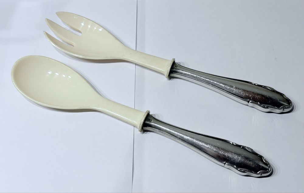 Talheres de salada vintage WMF com banho em prata e celluloíde