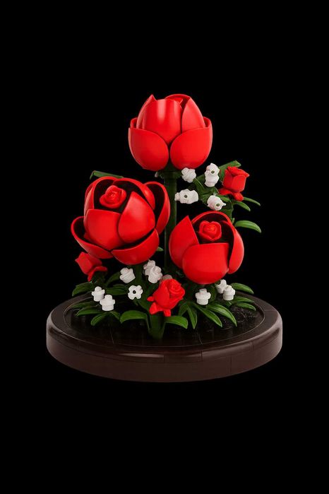 Klocki bukiet róż na podstawce