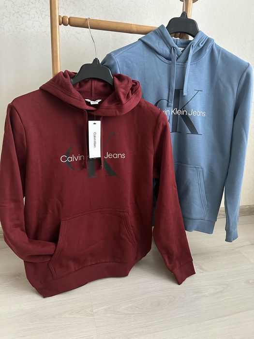 Худі на флісі Calvin Klein чоловіче жіноче блакитне бордо