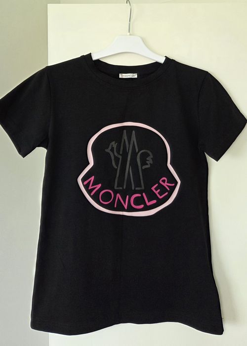 Moncler ,czarny T-shirt z bawełny, nadruk z logo marki