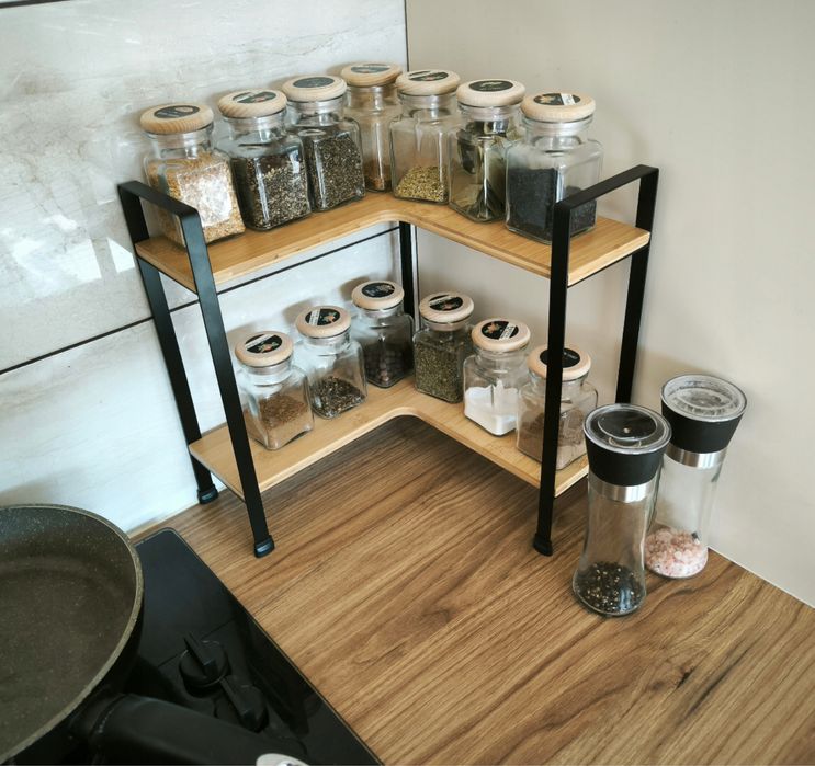 Regał narożny na blat kuchenny bambus metal organizer
